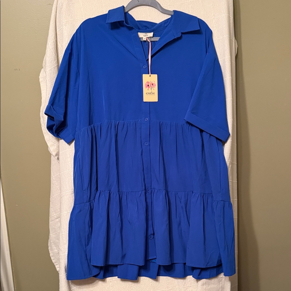 metro Royal Blue Button-Down Women's tiered Dress